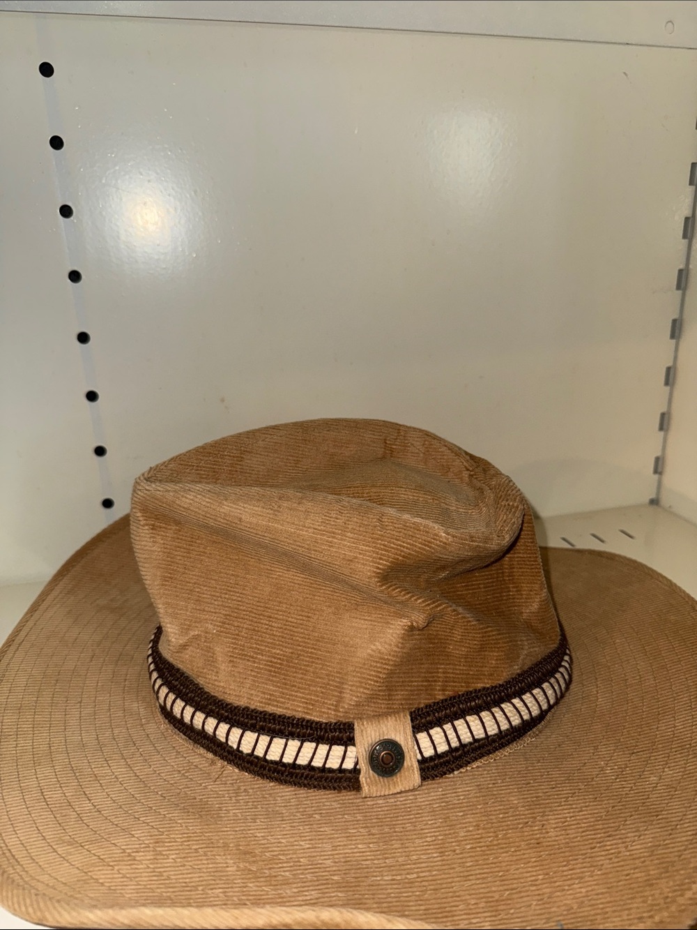 Levi's 70s Tan Corduroy Wide-Brim Fedora with Decorative Band 1970s